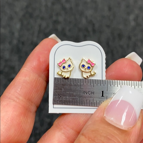14k gold plated Enamel Cat Kitten CZ Earrings!. - Picture 5 of 7